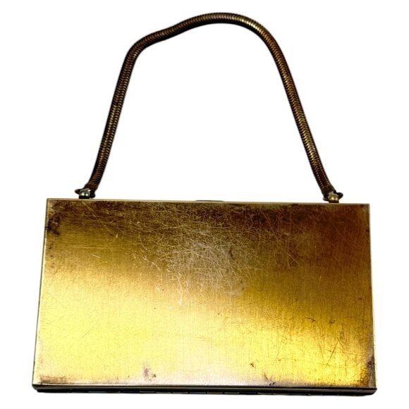 MCM Mother of Pearl Maudiere Compact Gold Tone Metal Rectangle 5.5 inch w Comb - Picture 2 of 16